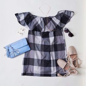Off Shoulder Gingham Shift Dress by WhoWha…